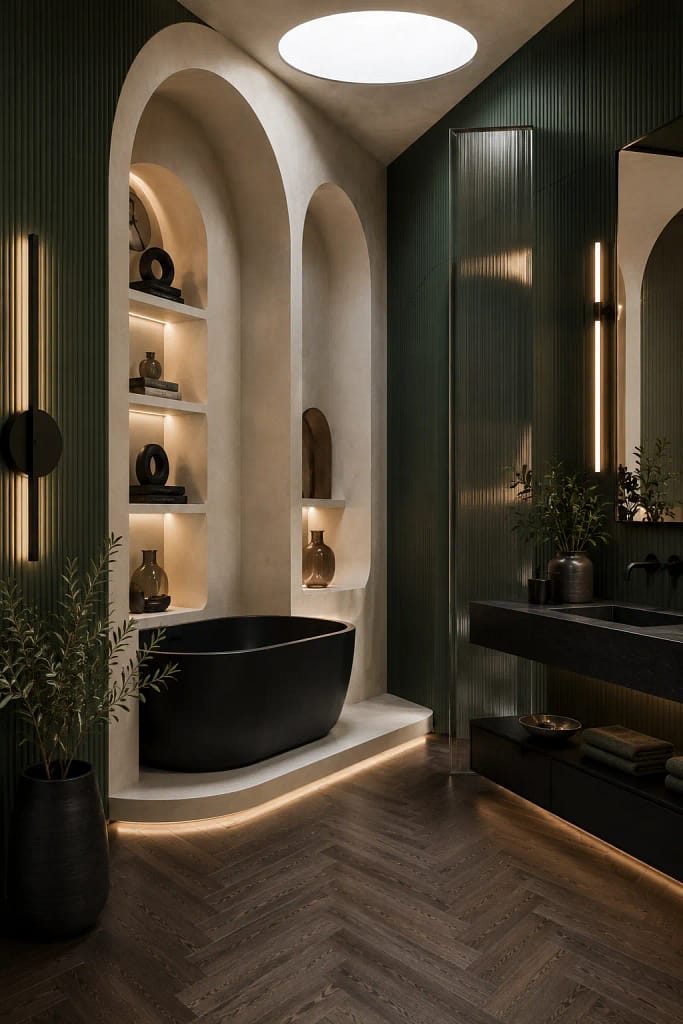 22 Corner Bathtub Ideas to Create Spa Style at Home 22 Arched Wall Niche