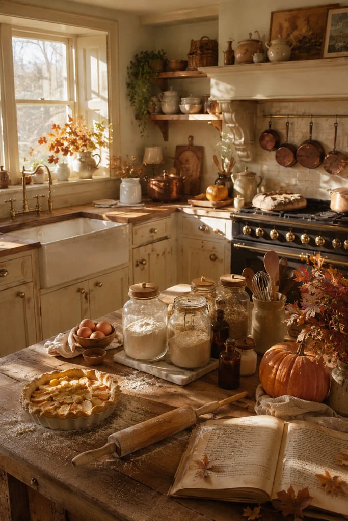 23 Fall Cottagecore Kitchen Ideas for Cozy Living 24 Autumn Baking Station