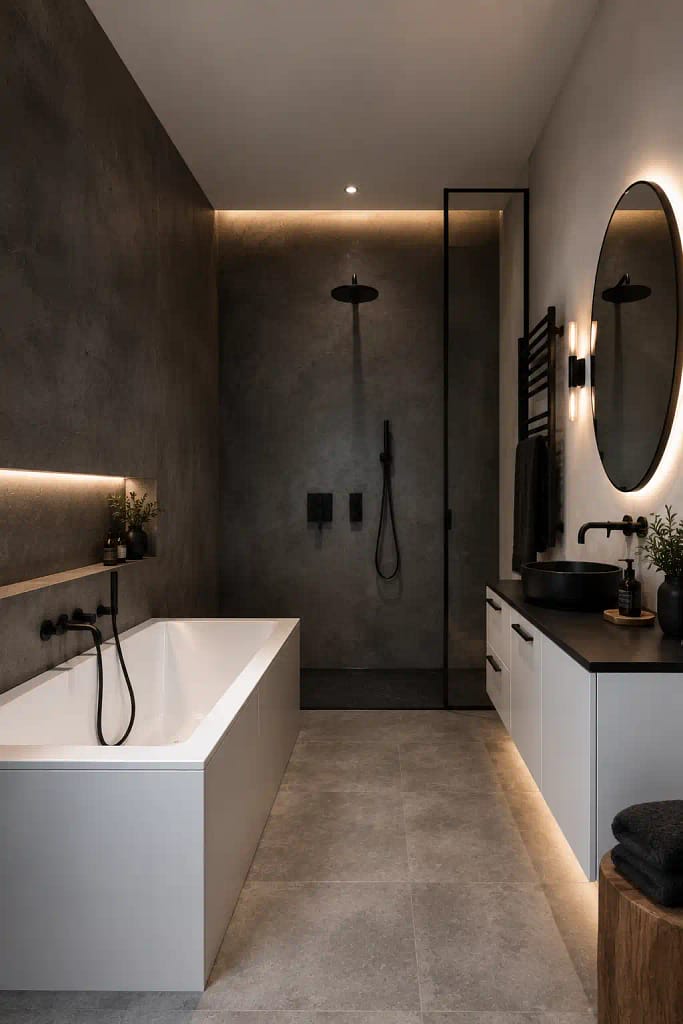22 Corner Bathtub Ideas to Create Spa Style at Home 7 Black Fixture Contrast