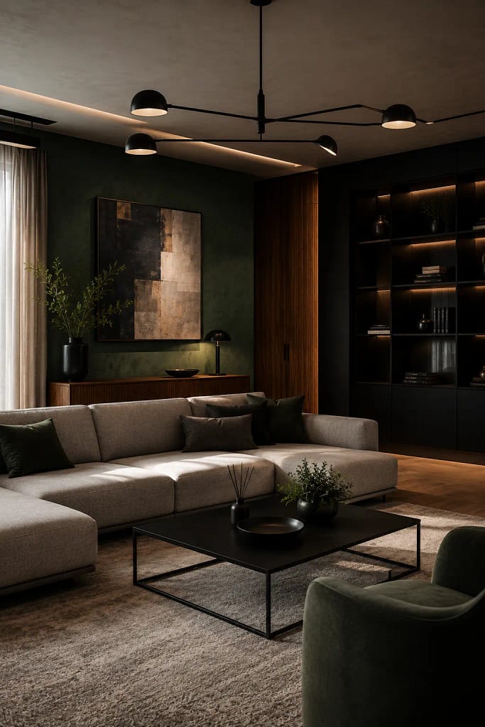 21 Dark Green Living Room Ideas for Rich Style 10 Black Metal Accents