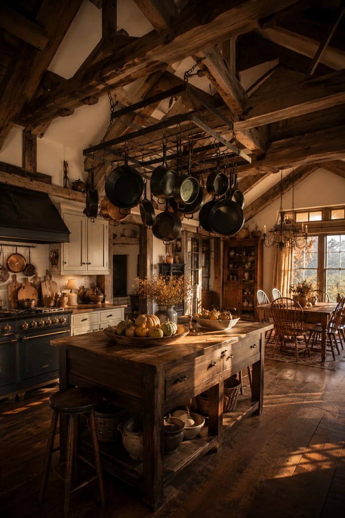 23 Fall Cottagecore Kitchen Ideas for Cozy Living 14 Cast Iron Pot Rack
