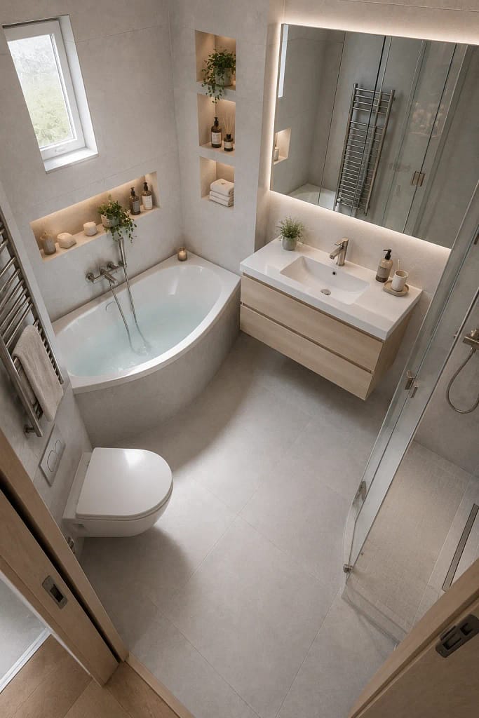 22 Corner Bathtub Ideas to Create Spa Style at Home 21 Compact Spa Layout
