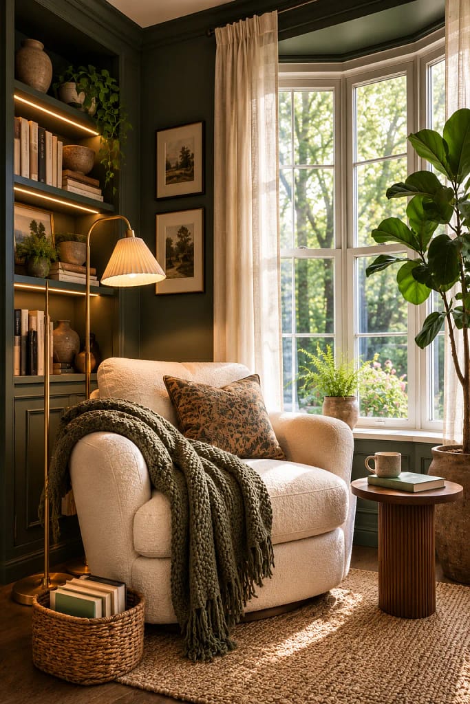 21 Dark Green Living Room Ideas for Rich Style 22 Cozy Reading Corner