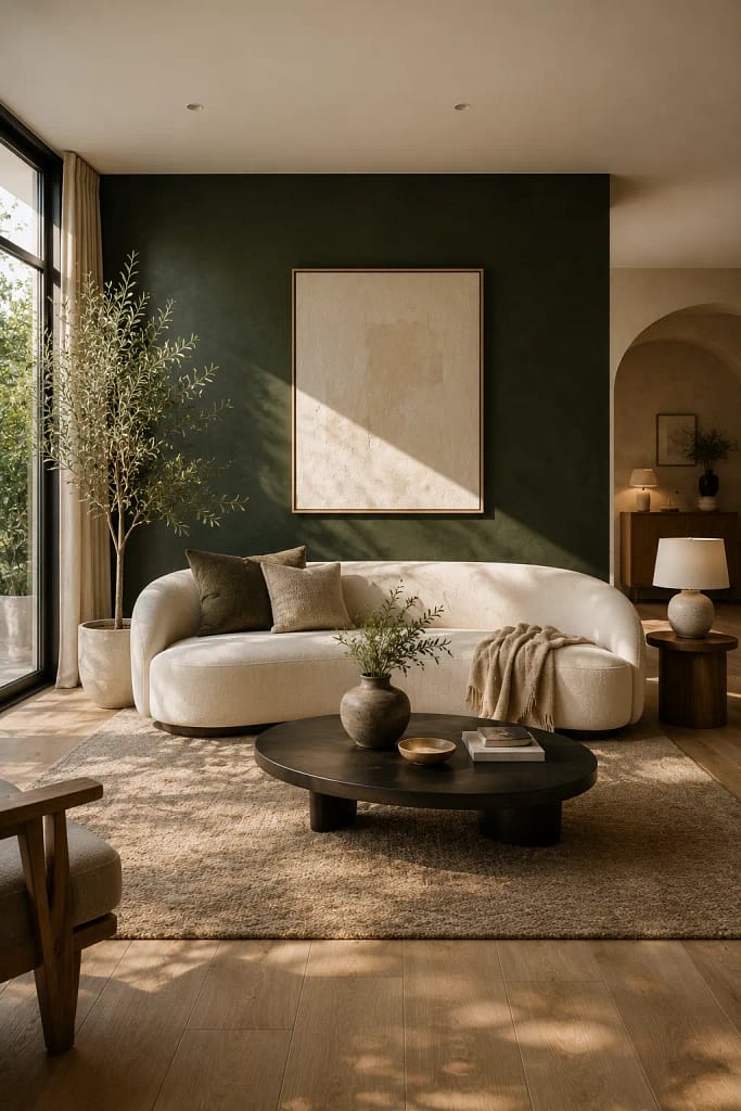 21 Dark Green Living Room Ideas for Rich Style 2 Dark Green Accent Wall