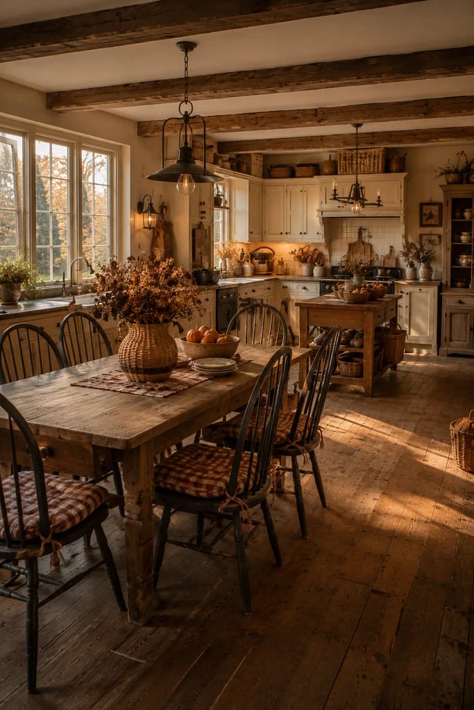 23 Fall Cottagecore Kitchen Ideas for Cozy Living 21 Gingham Seat Cushions