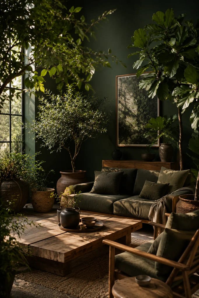 21 Dark Green Living Room Ideas for Rich Style 12 Large Indoor Plants