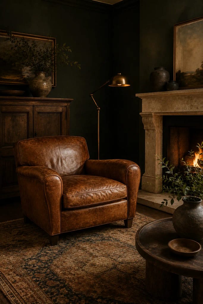 21 Dark Green Living Room Ideas for Rich Style 17 Leather Accent Chair