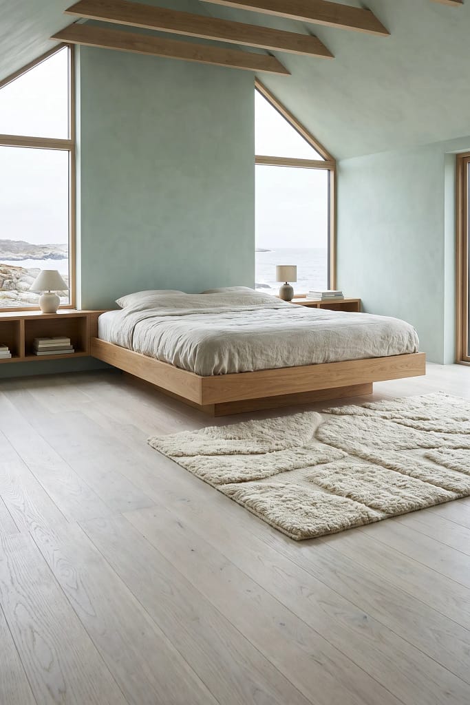 22 Seafoam Green Bedroom Ideas for Calm Coastal Style 9 Light Wood Flooring