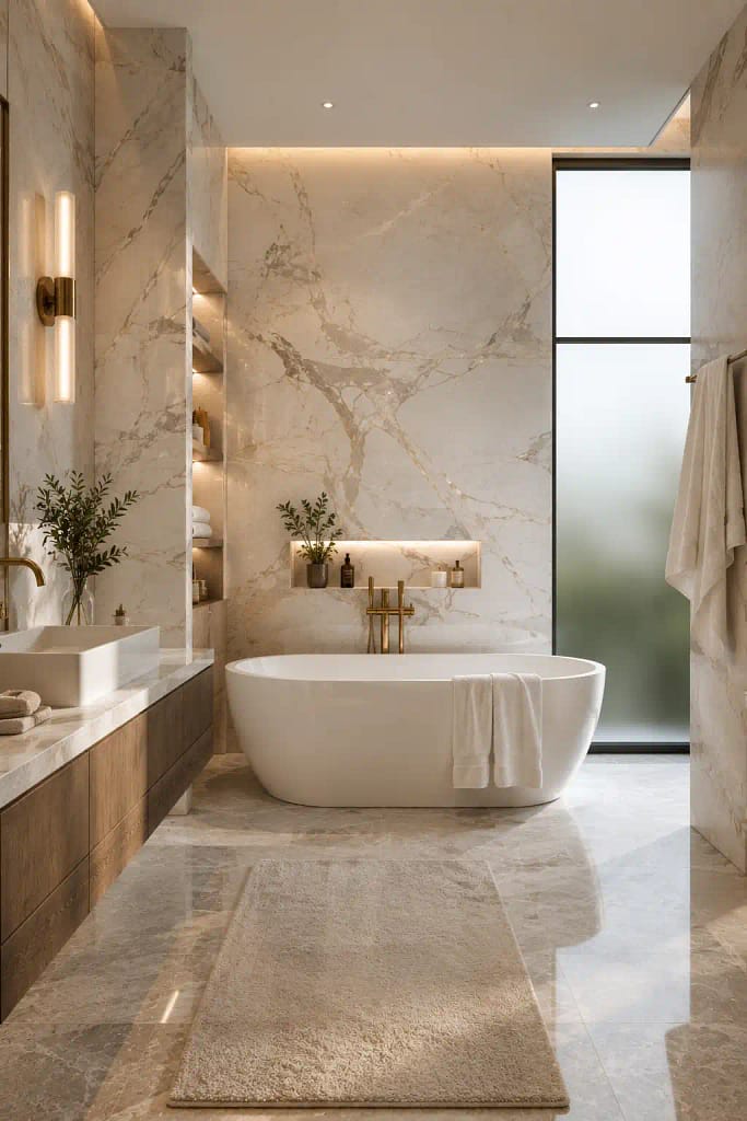 22 Corner Bathtub Ideas to Create Spa Style at Home 3 Marble Accent Corner