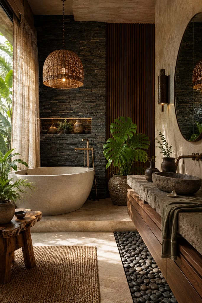 22 Corner Bathtub Ideas to Create Spa Style at Home 23 Mixed Natural Textures