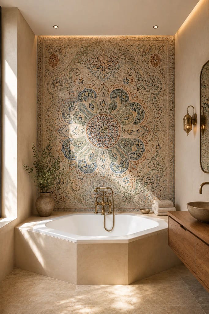 22 Corner Bathtub Ideas to Create Spa Style at Home 14 Mosaic Tile Feature