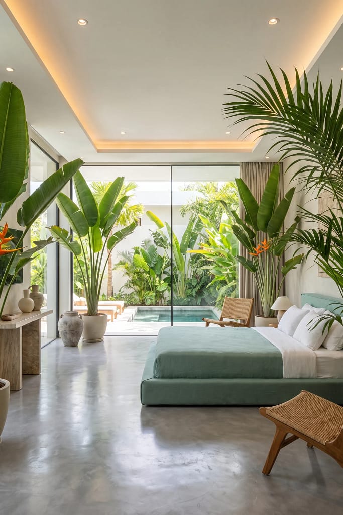 22 Seafoam Green Bedroom Ideas for Calm Coastal Style 17 Oversized Indoor Plants