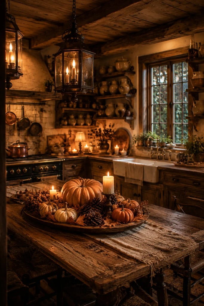 23 Fall Cottagecore Kitchen Ideas for Cozy Living 10 Pumpkin Centerpiece