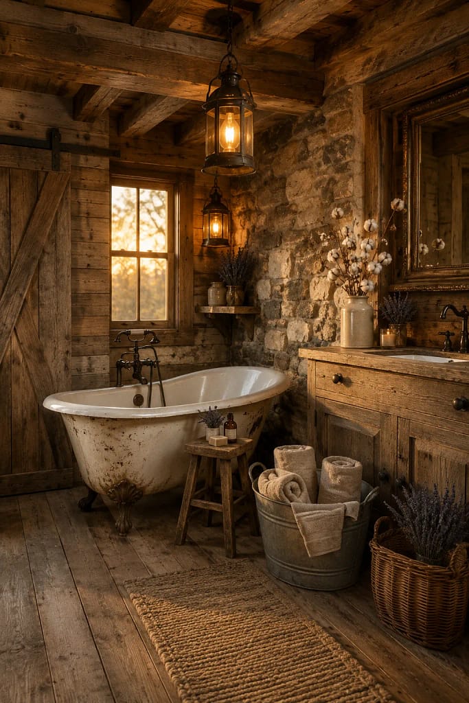 22 Corner Bathtub Ideas to Create Spa Style at Home 16 Rustic Farmhouse Style