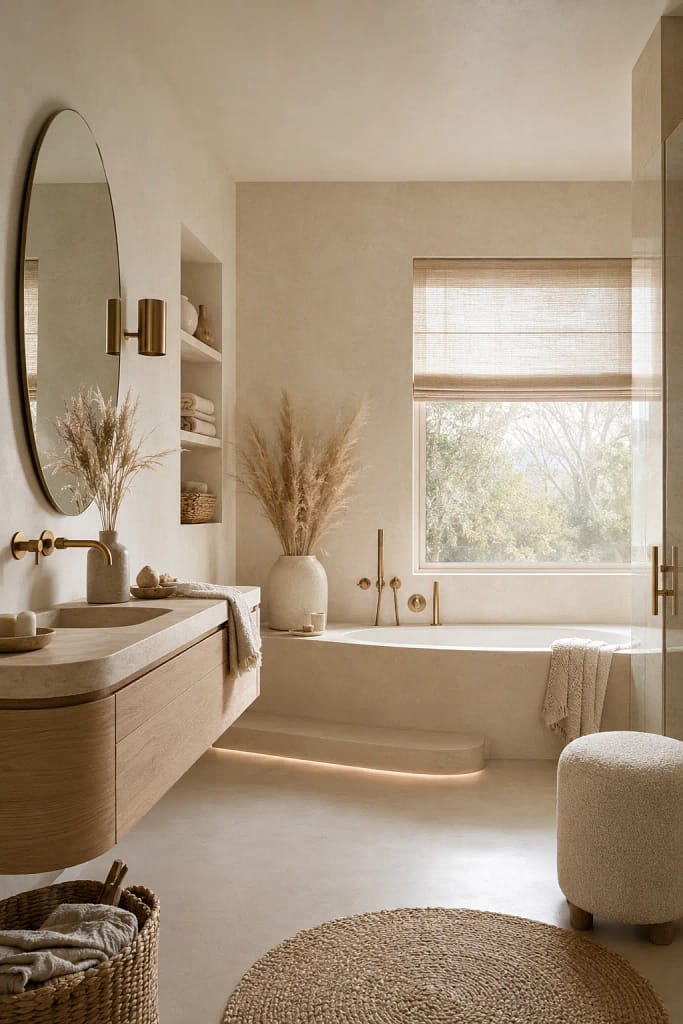 22 Corner Bathtub Ideas to Create Spa Style at Home 9 Soft Neutral Palette