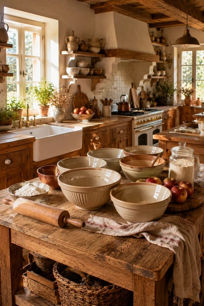 23 Fall Cottagecore Kitchen Ideas for Cozy Living 13 Stoneware Mixing Bowls