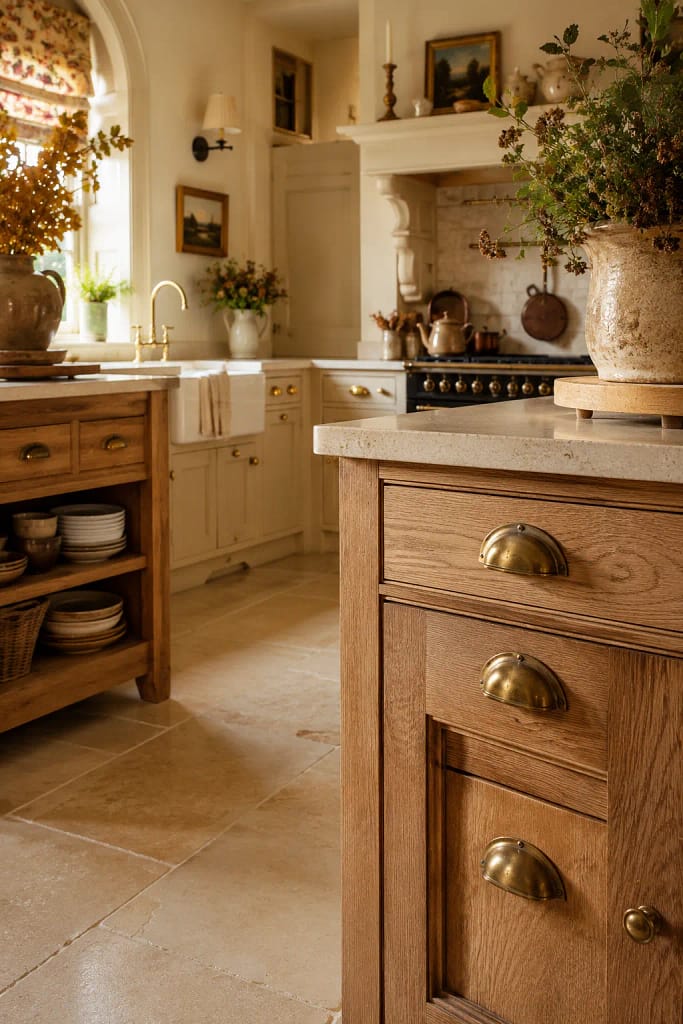 23 Fall Cottagecore Kitchen Ideas for Cozy Living 20 Vintage Brass Hardware