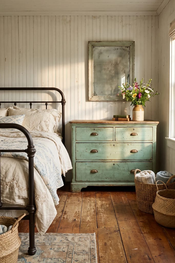 22 Seafoam Green Bedroom Ideas for Calm Coastal Style 13 Vintage Coastal Dresser