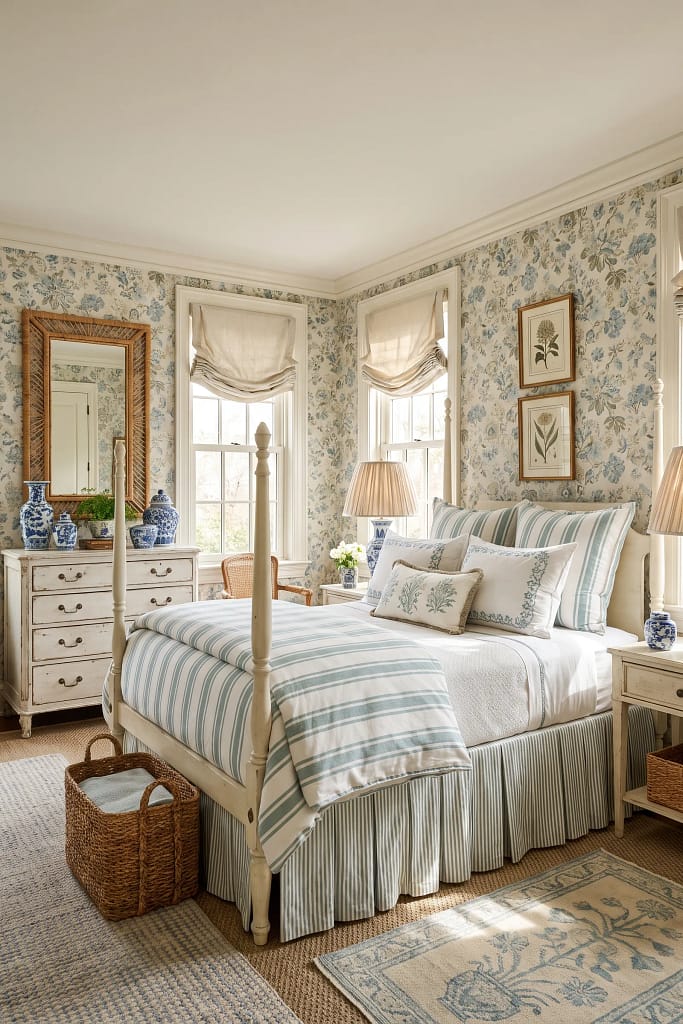 22 Seafoam Green Bedroom Ideas for Calm Coastal Style 22 White and Seafoam Striped Bedding