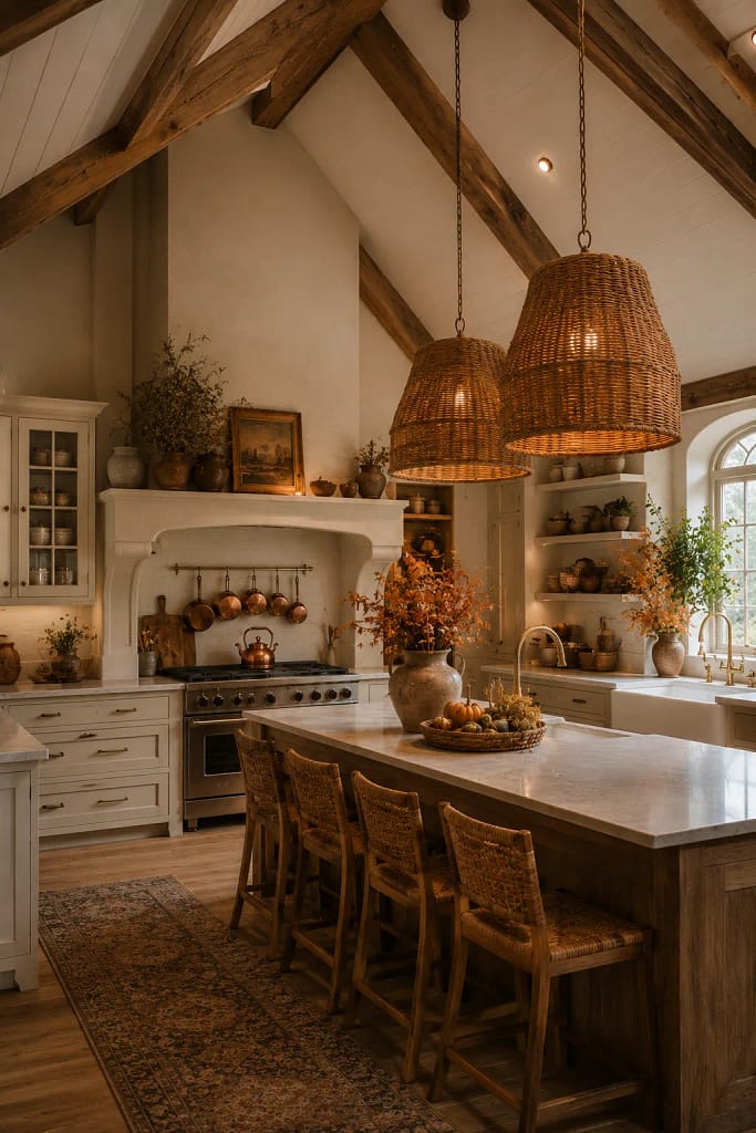 23 Fall Cottagecore Kitchen Ideas for Cozy Living 23 Woven Pendant Lighting