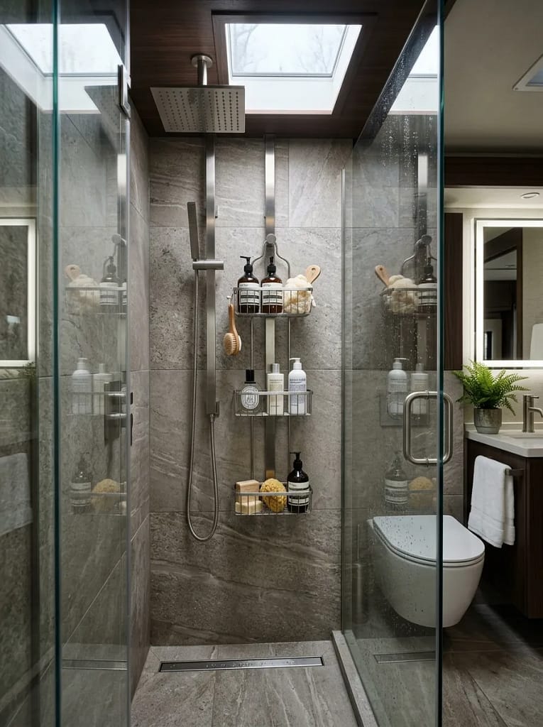 24 Camper Bathroom Storage Ideas for Small Spaces 21 Adjustable Shower Bar