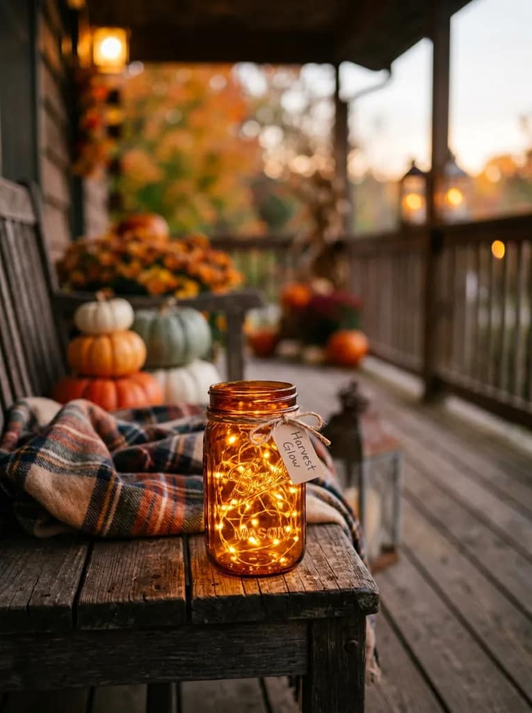 24 Autumn Lighting Ideas for Warm Cozy Evenings 5 Amber Mason Jar Lights