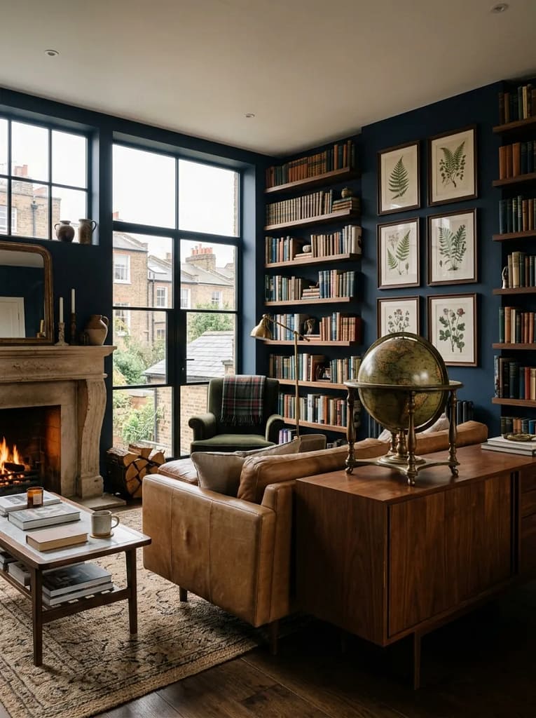 24 Dark Academia Living Room Ideas Full of Charm 16 Antique Globe Decor