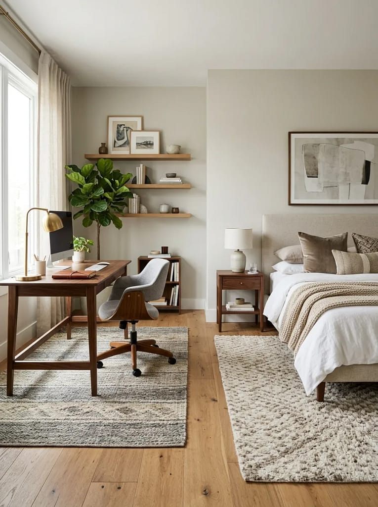 23 Office Guest Room Ideas for Stylish Dual Spaces 17 Area Rug Zoning