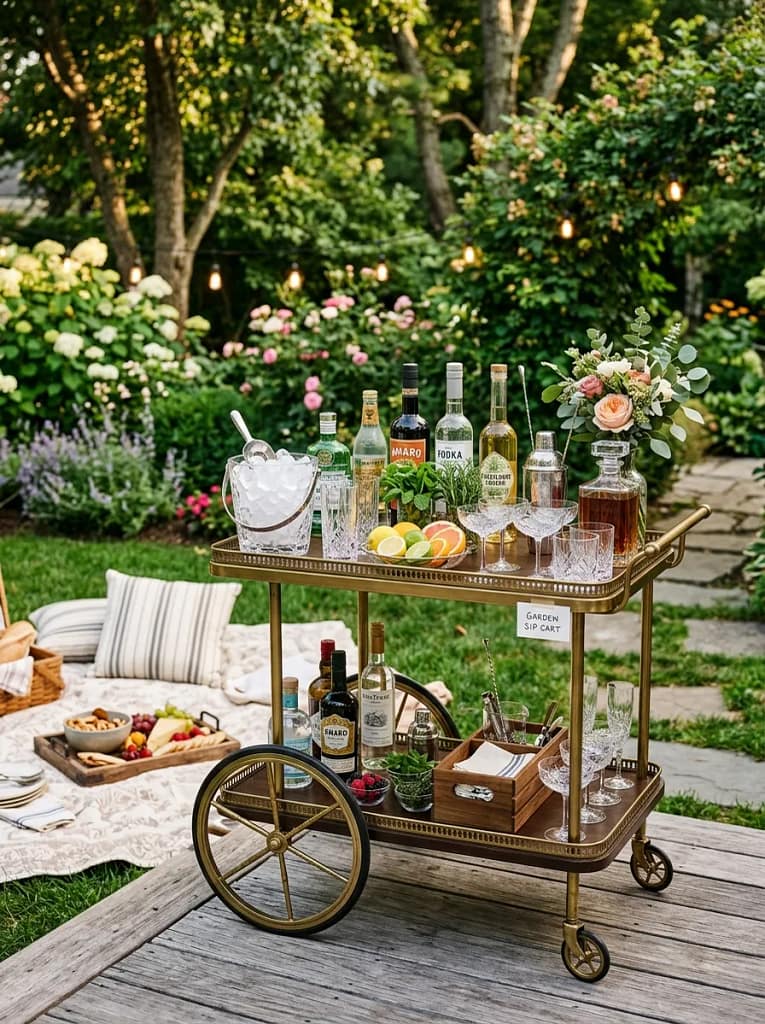 23 Outdoor Picnic Area Ideas for Backyard Gatherings 17 Beverage Cart Station
