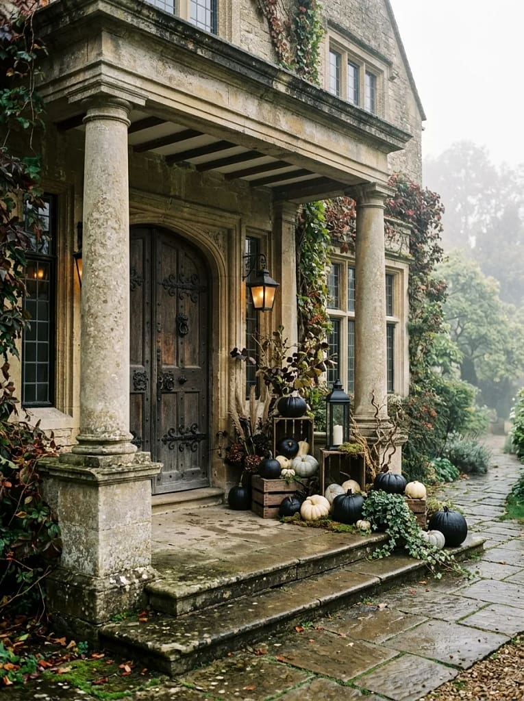 24 Witchcore Porch Ideas for Spooky Cozy Charm 5 Black Pumpkin Display