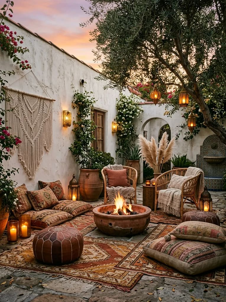 20 Fall Fire Pit Ideas for Cozy Backyard Evenings 12 Boho Fire Pit Lounge