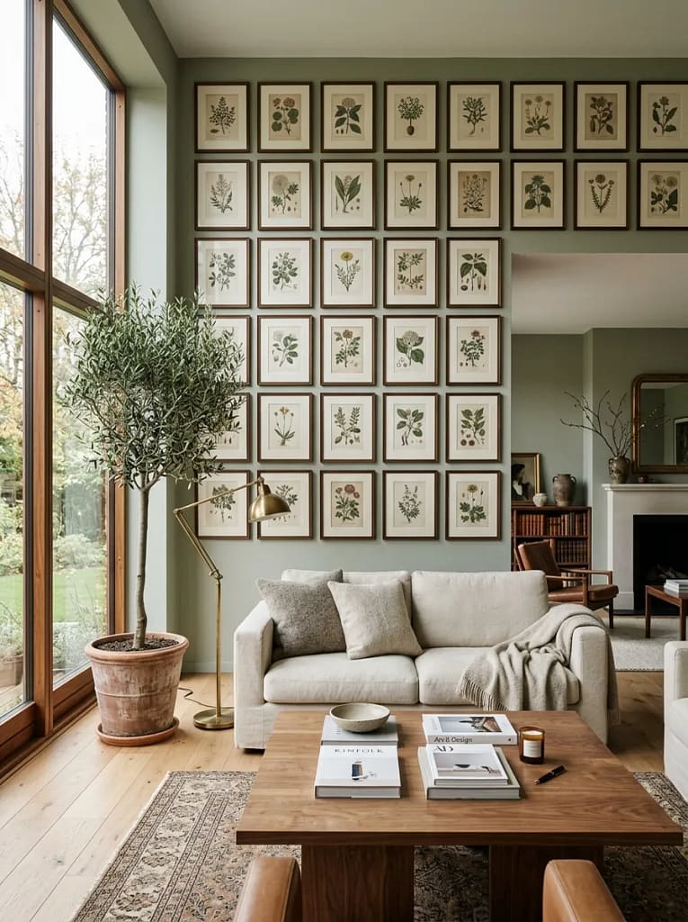24 Dark Academia Living Room Ideas Full of Charm 17 Botanical Illustration Wall Art