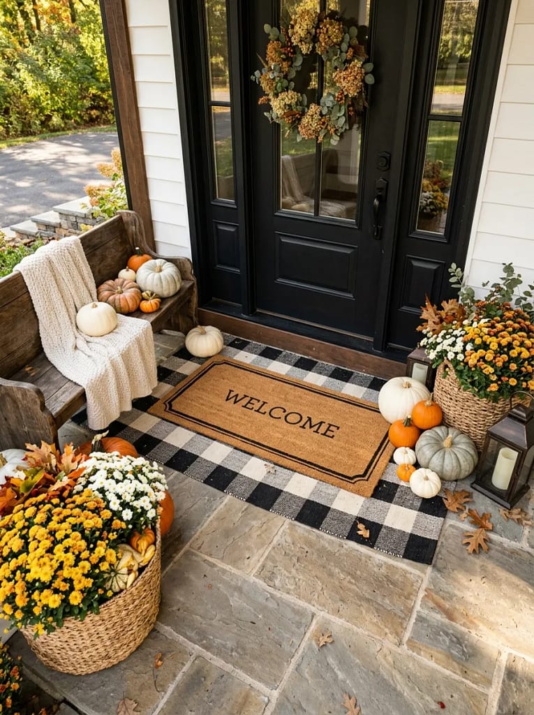 23 Pumpkin Plaid Decor Ideas for Cozy Fall Style 11 Buffalo Check Doormat