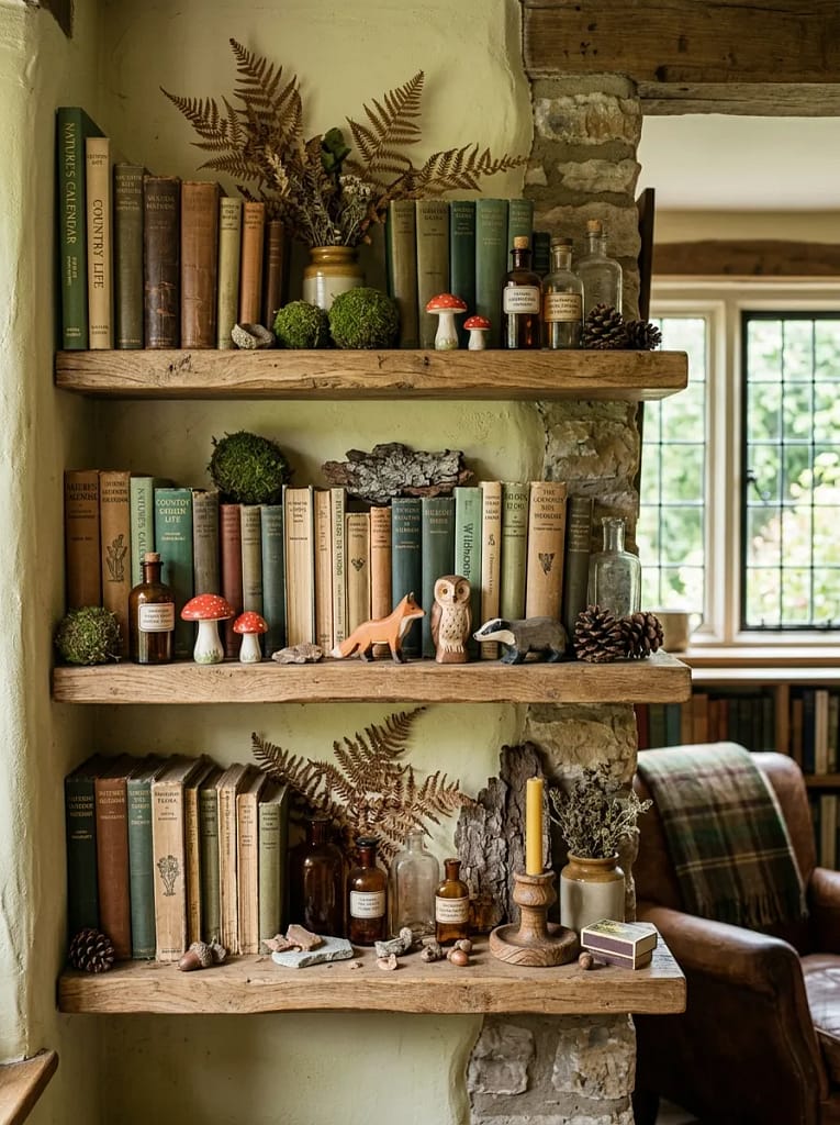 21 Forest Foraging Decor Ideas Full of Rustic Magic 5 Build Woodland Shelf Display