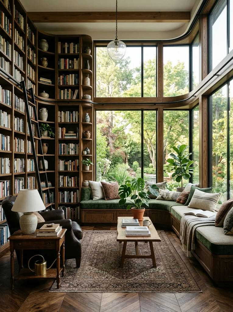 22 Cozy Sunroom Ideas for Bright Relaxing Spaces 13 Built-In Bookshelves