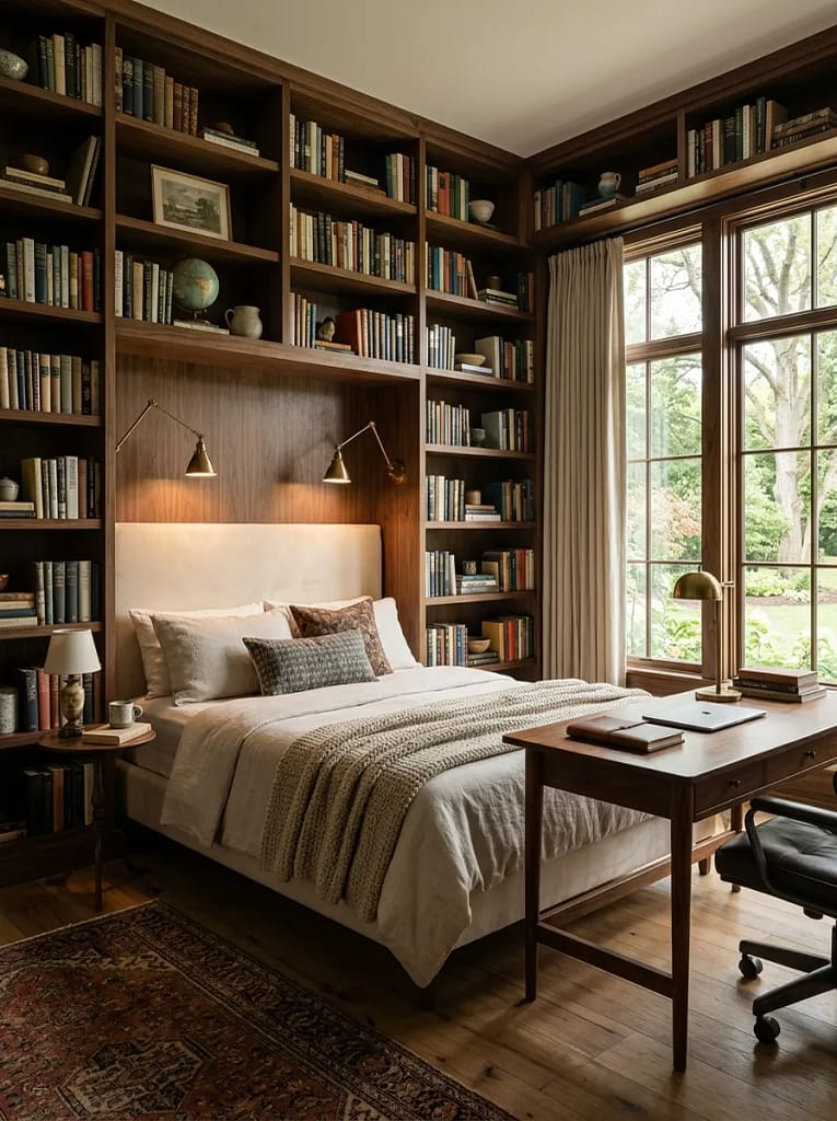 23 Office Guest Room Ideas for Stylish Dual Spaces 10 Built-In Bookshelves
