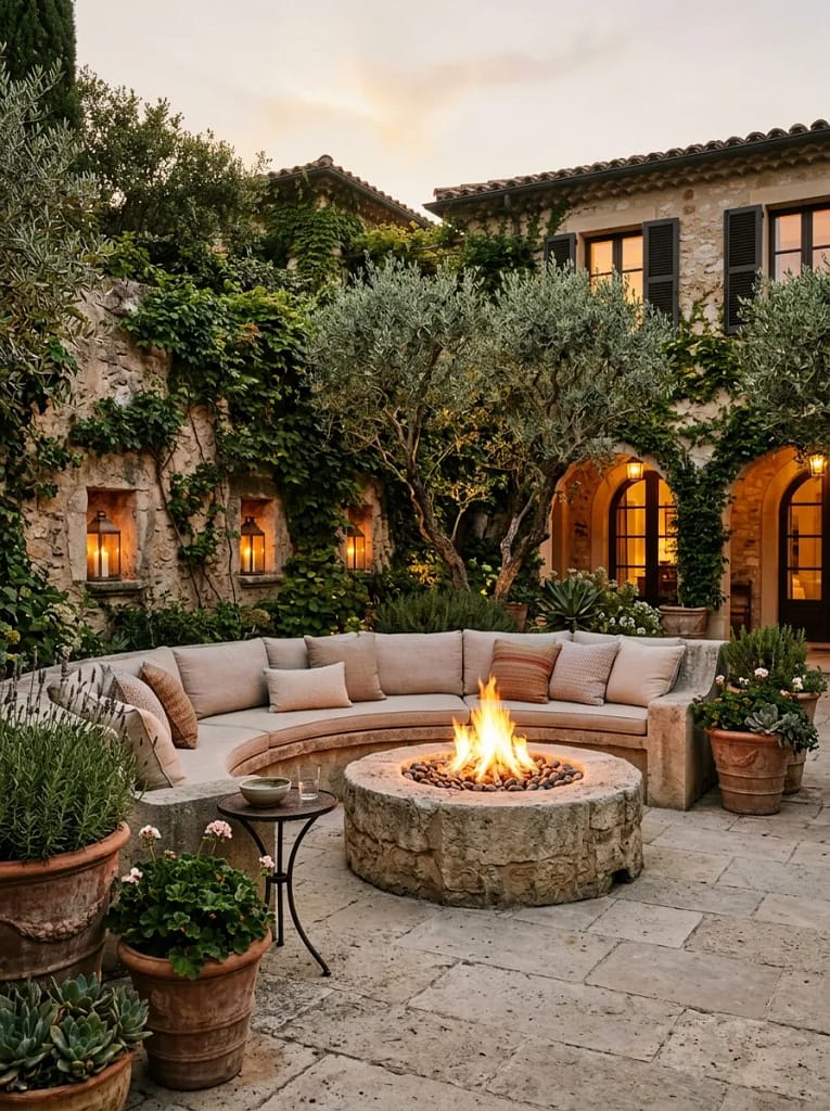 20 Fall Fire Pit Ideas for Cozy Backyard Evenings 6 Built-In Curved Bench Fire Pit