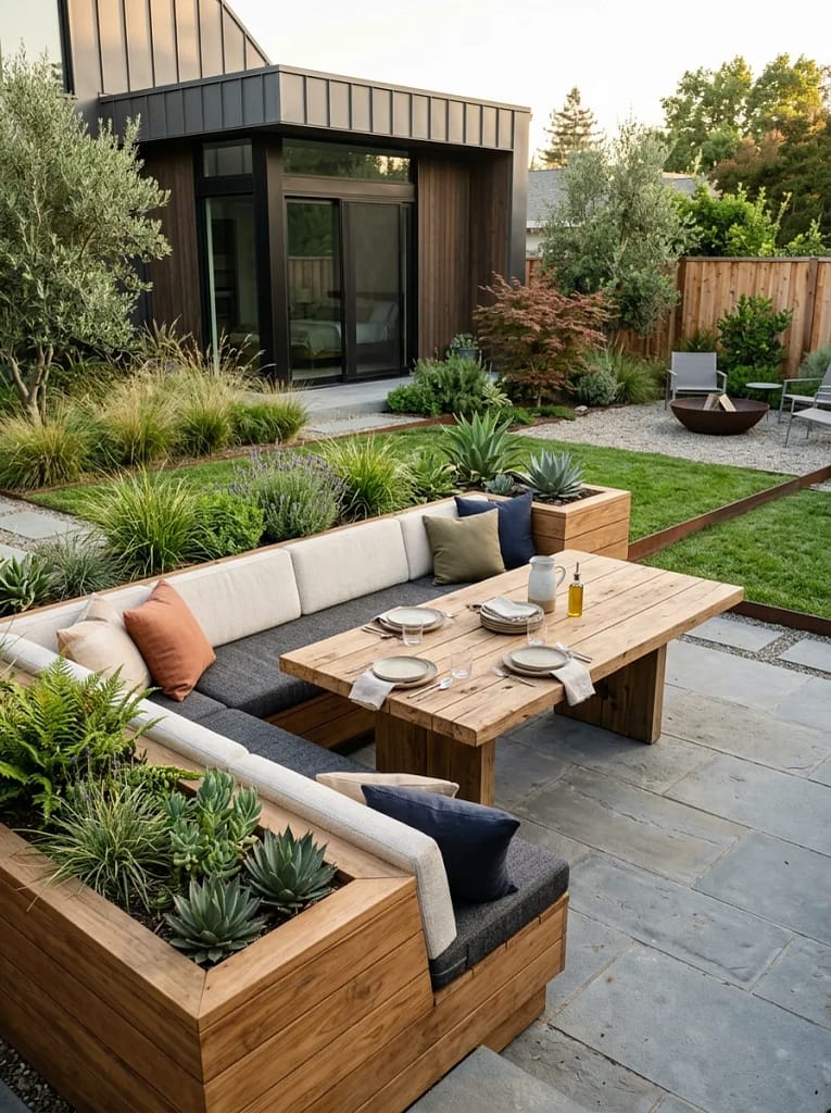 23 Outdoor Picnic Area Ideas for Backyard Gatherings 3 Built-In Picnic Bench Seating