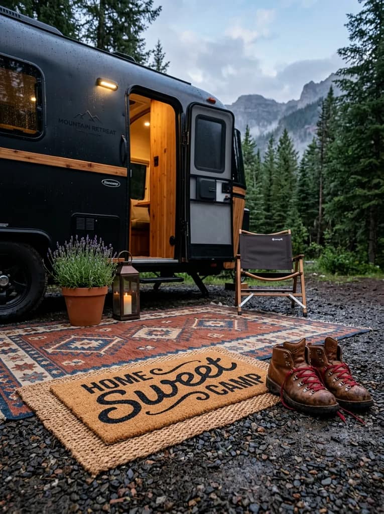 20 Camper Porch Decor Ideas for Cozy Outdoor Living 11 Camper Welcome Mat
