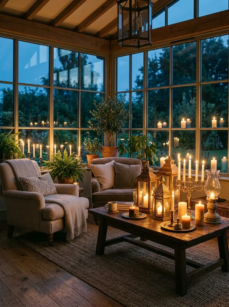 22 Cozy Sunroom Ideas for Bright Relaxing Spaces 23 Candle and Lantern Display