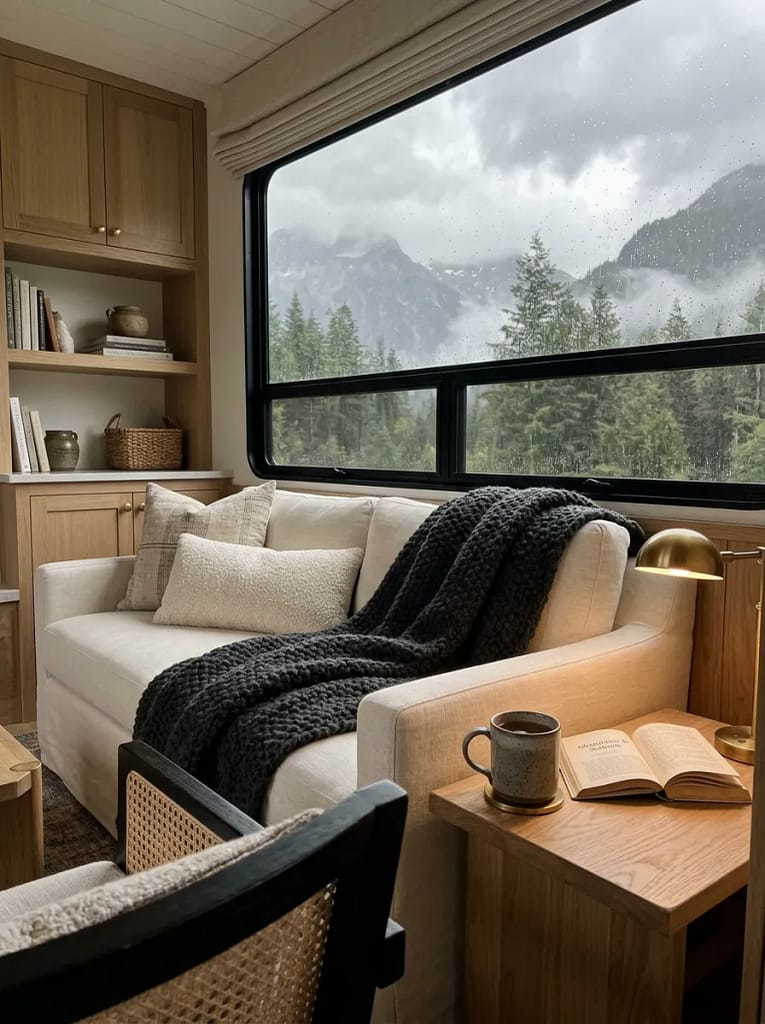 21 Camper Living Room Ideas for Cozy Tiny Interiors 19 Charcoal Throw Blanket