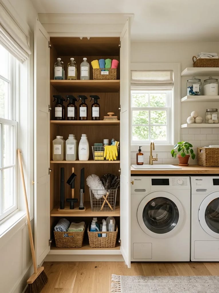 24 Laundry Room Storage Ideas to Maximize Every Inch 23 Cleaning Supply Cabinet