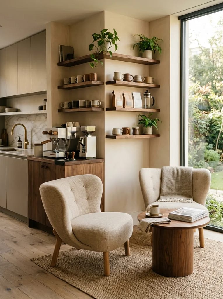 22 Rest Corner Ideas for Peaceful Cozy Home Retreats 12 Coffee Corner with Cozy Seating