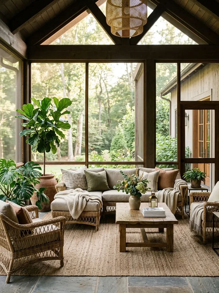 24 Screen Porch Ideas for Stylish Outdoor Living 2 Comfortable Wicker Seating