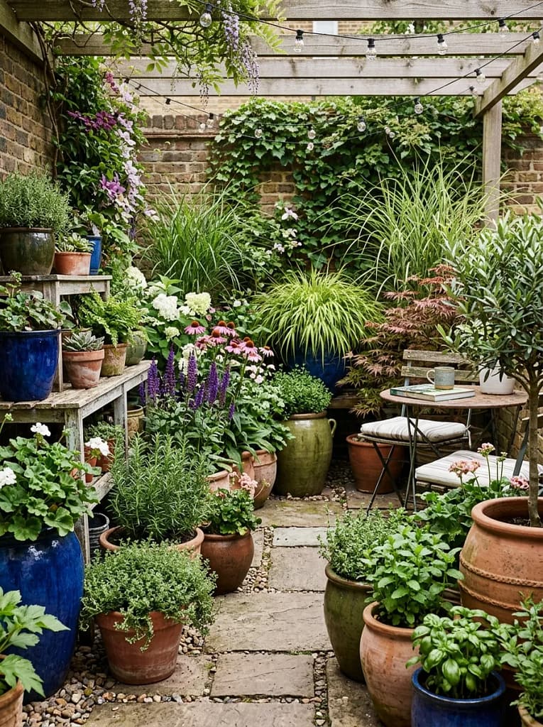 21 Tiny Patio Ideas That Maximize Small Outdoor Spaces 11 Container Garden Display