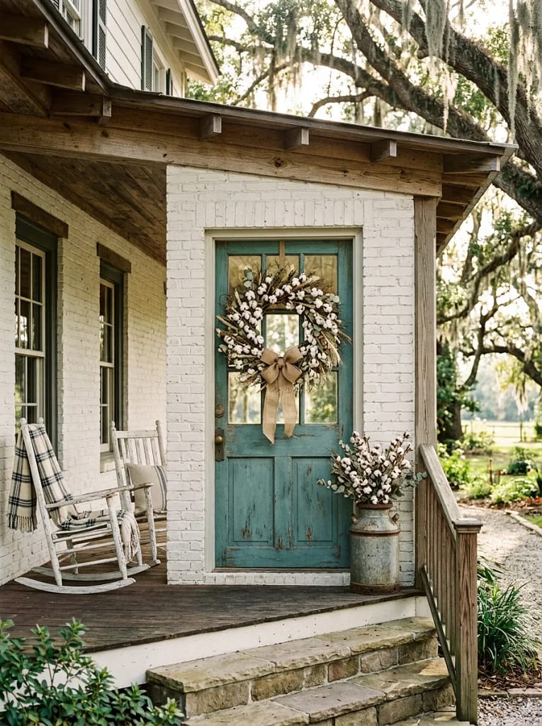 23 Fall Front Door Wreath Ideas for Instant Charm 8 Cotton Stem Farmhouse Wreath