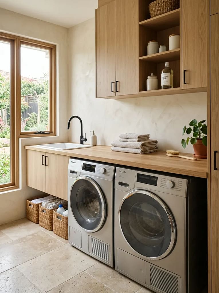 24 Laundry Room Storage Ideas to Maximize Every Inch 3 Countertop Bridge Over Machines