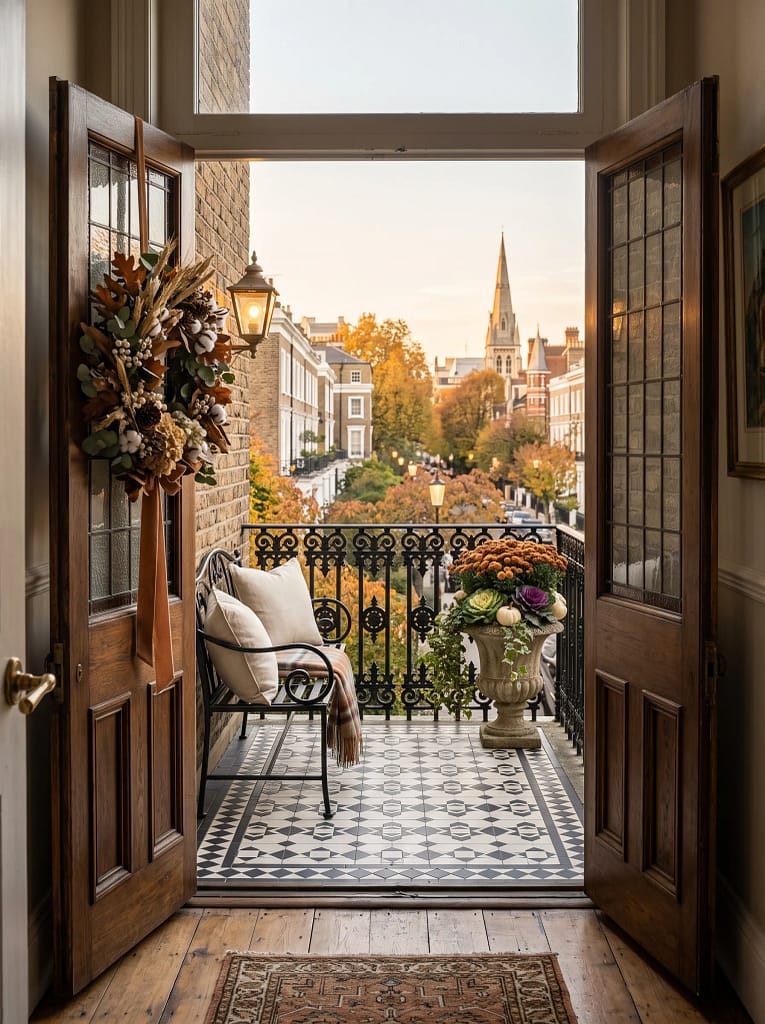 24 Fall Balcony Decor Ideas for Cozy Autumn Vibes 14 Cozy Fire Pit Table