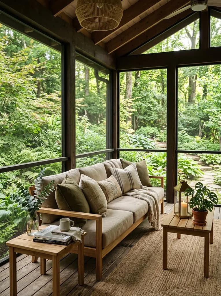 24 Screen Porch Ideas for Stylish Outdoor Living 3 Cozy Outdoor Sofa