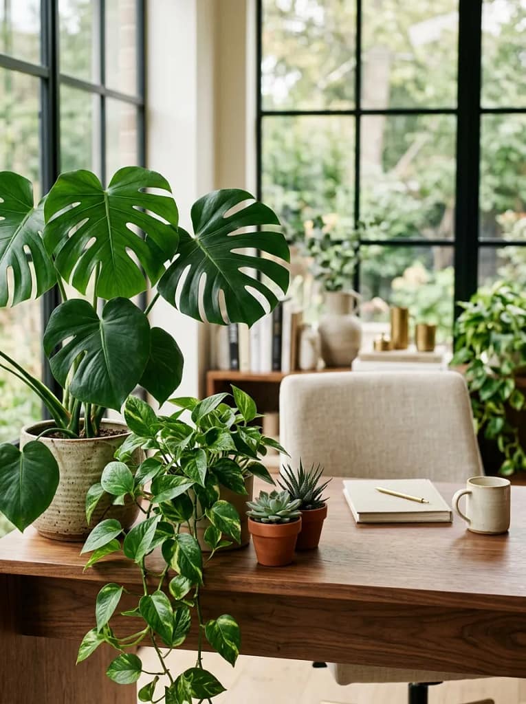 20 Home Office Decor Ideas for Productive Workspaces 4 Desk Plant Styling